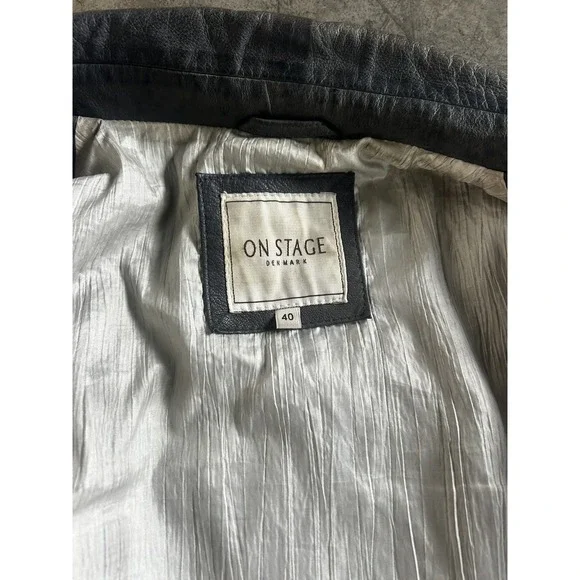 Y2K Vintage On Stage Denmark Leather  Jacket Moto Zip Fitted Biker Style Rare - Picture 10 of 14